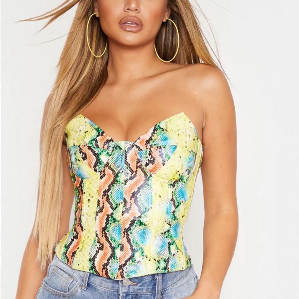Prettylittlething Multi Snake Leather Corset Top